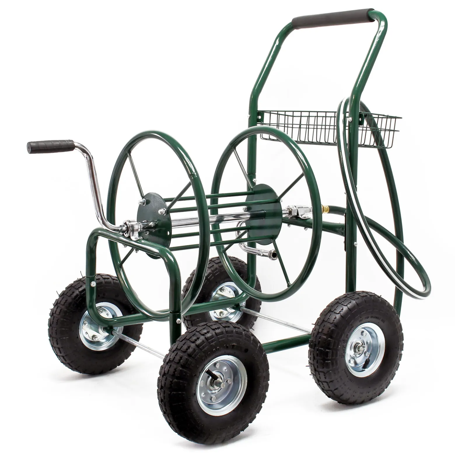 Wiltec Schlauchwagen ohne Schlauch, Schlauchaufroller für 5/8" (16 mm) Gartenschlauch bis 76 m, mit Reifen Ø 25cm Gartenschlauchwagen, Gartenschlauchtrommel
