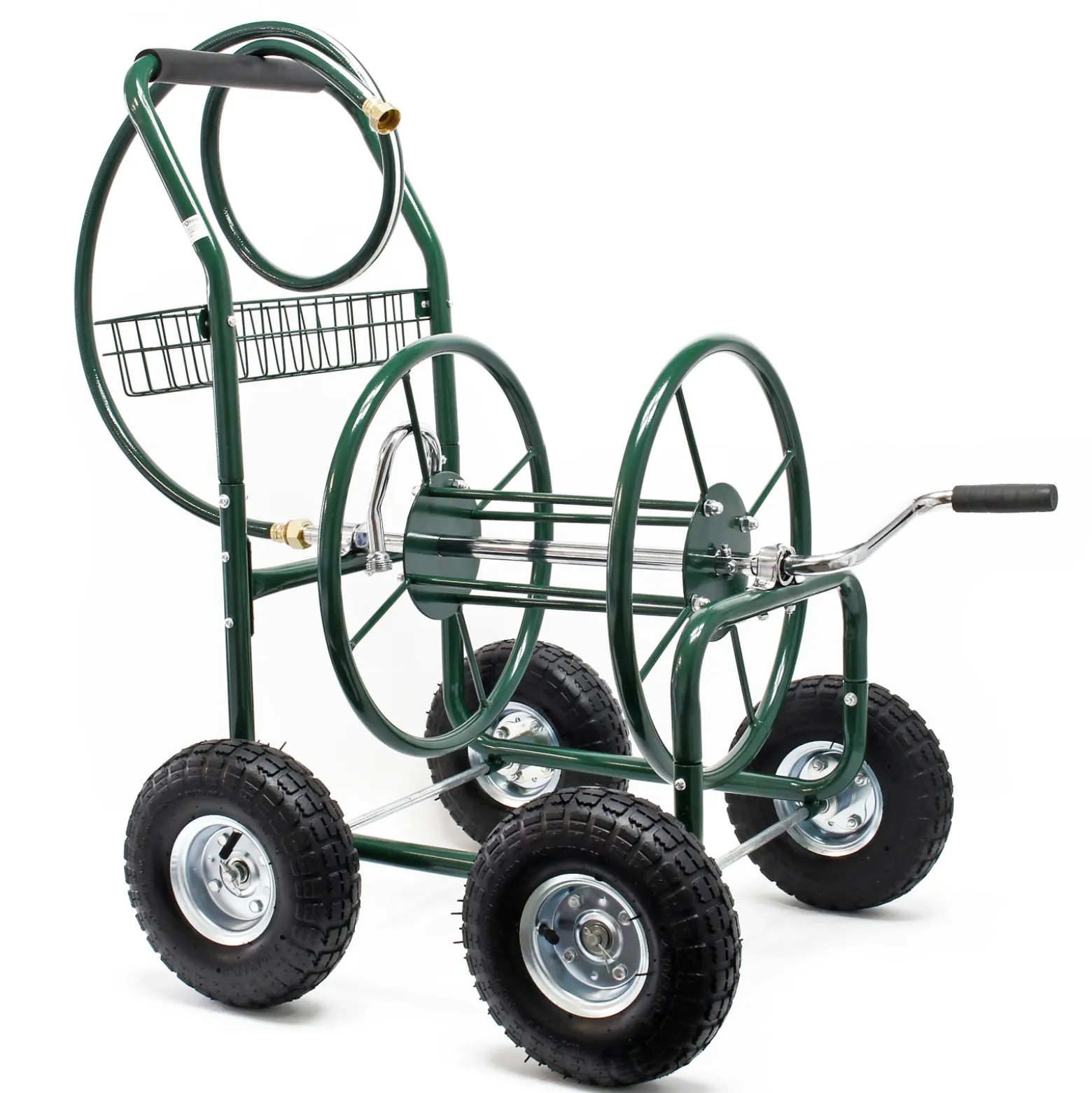 Wiltec Schlauchwagen ohne Schlauch, Schlauchaufroller für 5/8" (16 mm) Gartenschlauch bis 76 m, mit Reifen Ø 25cm Gartenschlauchwagen, Gartenschlauchtrommel