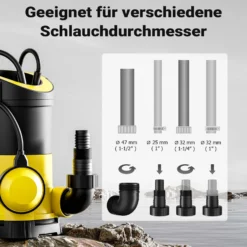 Wiltec Schmutzwasserpumpe 7.000l/h mit 400W, max. Förderhöhe 7,5 m, Fremdkörper bis Ø 5 mm