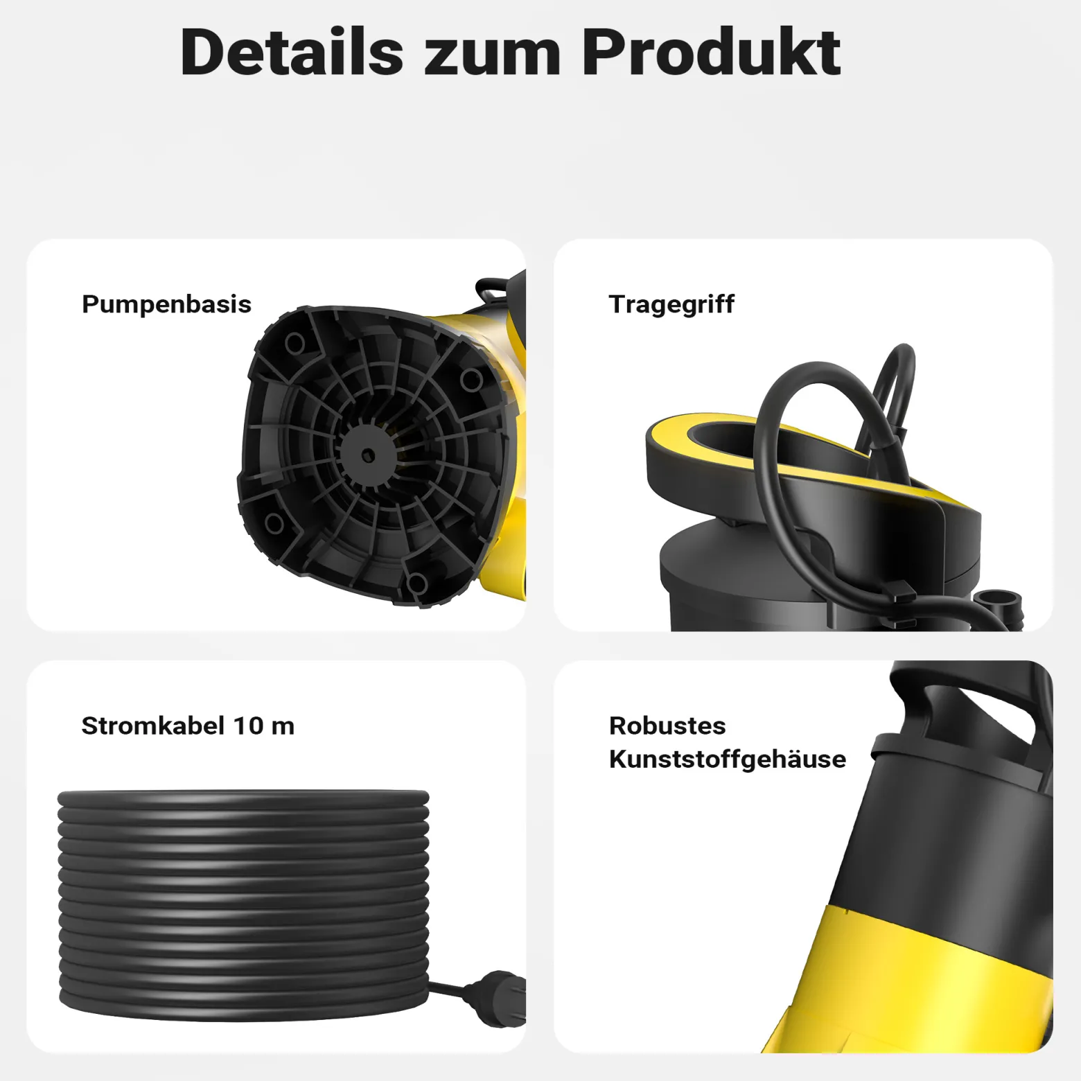 Wiltec Schmutzwasserpumpe 7.000l/h mit 400W, max. Förderhöhe 7,5 m, Fremdkörper bis Ø 5 mm