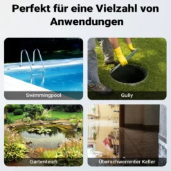 Wiltec Schmutzwasserpumpe mit Sensor 400 W, Tauchpumpe Schmutzwasser mit 2 Modi, Wasserpumpe 8500 l/h, Brunnenpumpe 5 m Förderhöhe & 5 m Tiefe
