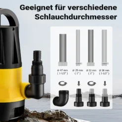Wiltec Schmutzwasserpumpe mit Sensor 400 W, Tauchpumpe Schmutzwasser mit 2 Modi, Wasserpumpe 8500 l/h, Brunnenpumpe 5 m Förderhöhe & 5 m Tiefe