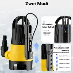 Wiltec Schmutzwasserpumpe mit Sensor 900 W, Tauchpumpe Schmutzwasser mit 2 Modi, Wasserpumpe 15000 l/h, Brunnenpumpe 8,5 m Förderhöhe & 7 m Tiefe