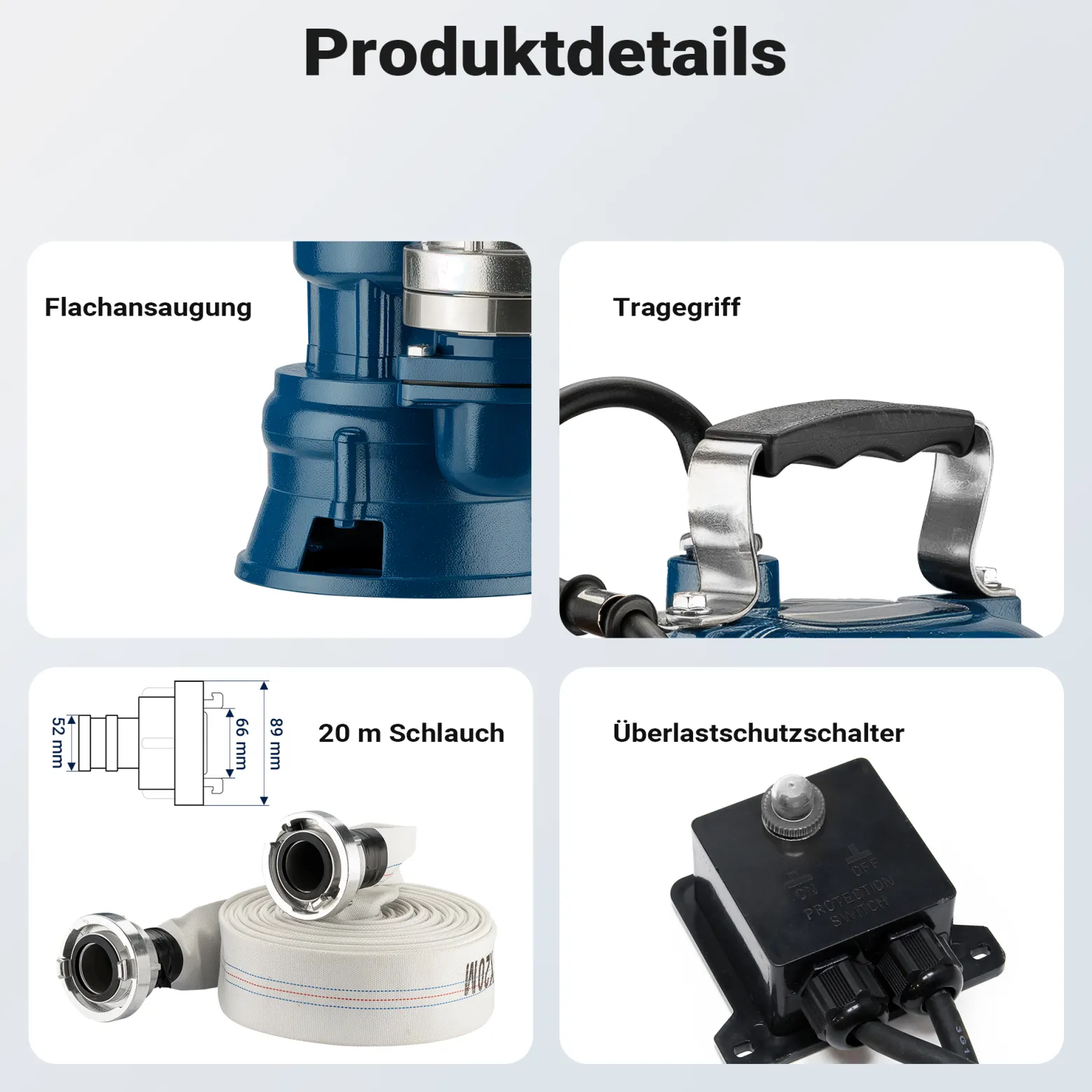 Wiltec Schmutzwasserpumpe 1500W Tauchpumpe mit 22800l/h Fördermenge inkl. 20m Schlauch