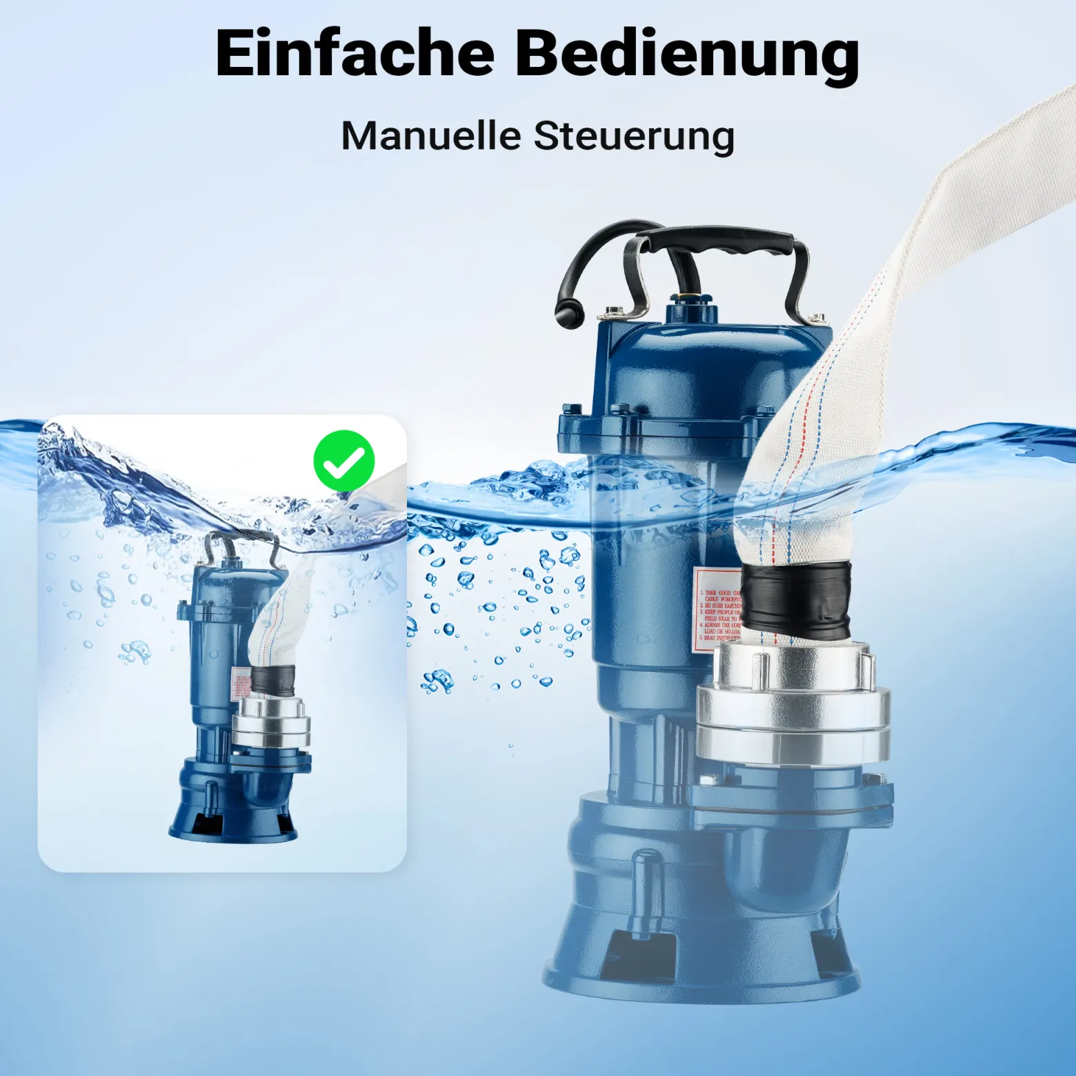 Wiltec Schmutzwasserpumpe 1500W Tauchpumpe mit 22800l/h Fördermenge inkl. 20m Schlauch
