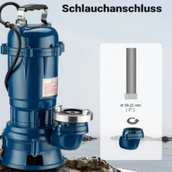 Wiltec Schmutzwasserpumpe 1500W Tauchpumpe mit 22800l/h Fördermenge inkl. 20m Schlauch