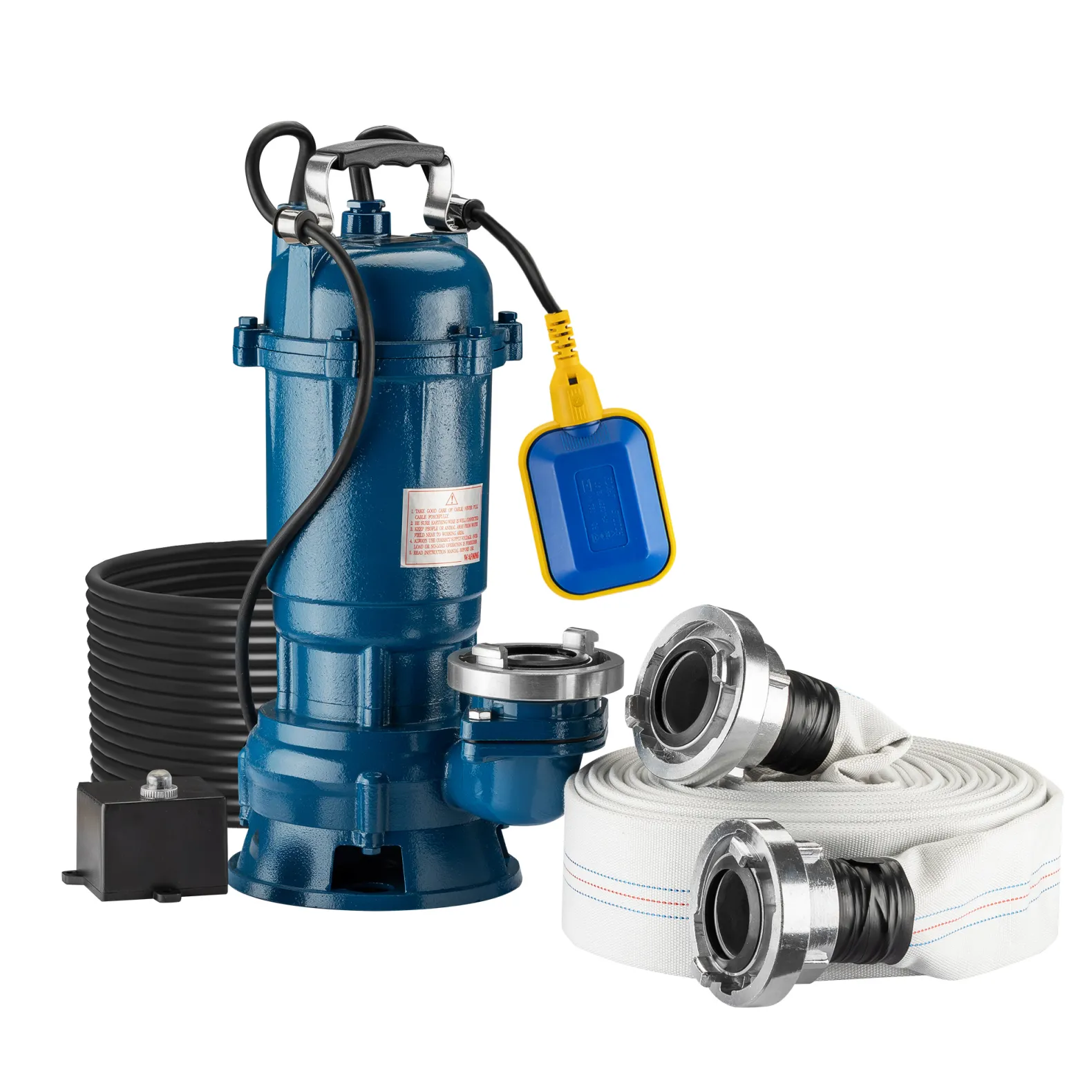 Wiltec Schmutzwasserpumpe 1500W 36000l/h mit Schwimmerschalter max. Förderhöhe 10m mit 20m Schlauch