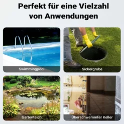 Wiltec Schmutzwasserpumpe 1500W 36000l/h mit Schwimmerschalter max. Förderhöhe 10m mit 20m Schlauch
