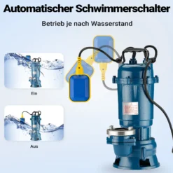 Wiltec Schmutzwasserpumpe 550W Tauchpumpe mit 16.200 l/h Fördermenge inkl. 20 m Schlauch Pumpe