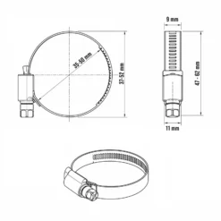 Wiltec Schneckengewindeschelle W4 9mm Bandbreite 35-50mm Spannbereich rostfreier Edelstahl flexible Schlauchschelle
