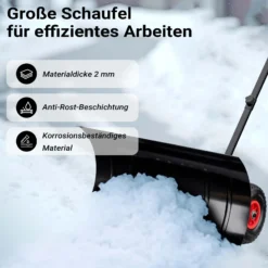 Wiltec Schneeschieber mit Rädern 74 x 43 cm, Schneeschaufel aus Stahl, korrosionsbeständige Schneeschippe, Schneehexe für Schneeräumung