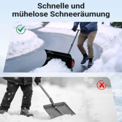 Wiltec Schneeschieber mit Rädern 74 x 43 cm, Schneeschaufel aus Stahl, korrosionsbeständige Schneeschippe, Schneehexe für Schneeräumung