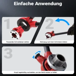 Wiltec Schneidkluppe 9-tlg. Set aus Stahl, Gewindeschneider mit 6 Schneidköpfen, Schneideisen mit Ratschenverlängerung, Rohrschneider mit Koffer