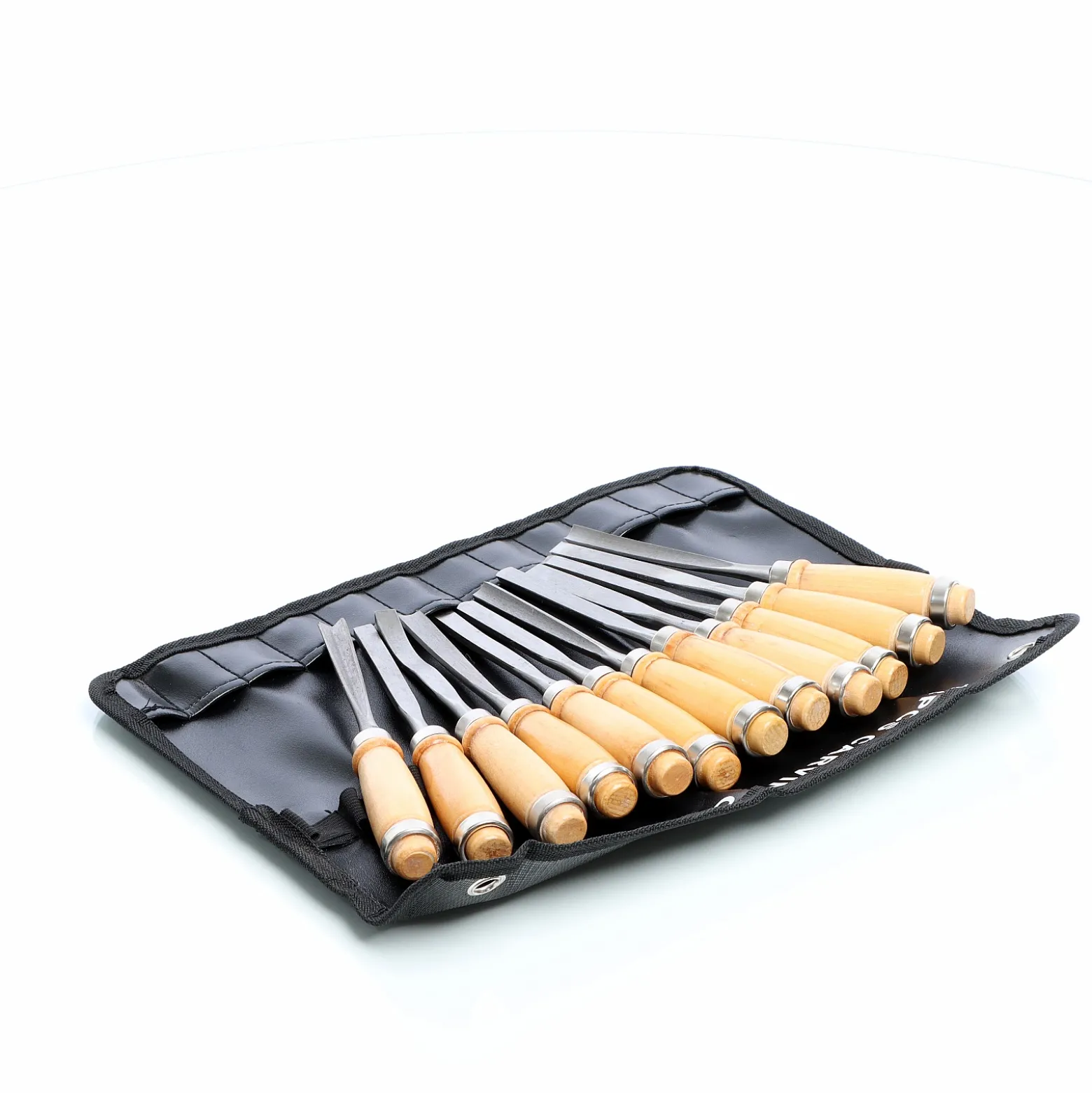 Wiltec Schnitzeisen Set 12tlg. für Holzschnitzerei mit Flacheisen & Hohleisen aus Stahl, Beitel mit Holzgriffen für Kreativität und Hobby