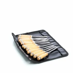 Wiltec Schnitzeisen Set 12tlg. für Holzschnitzerei mit Flacheisen & Hohleisen aus Stahl, Beitel mit Holzgriffen für Kreativität und Hobby