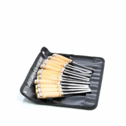 Wiltec Schnitzeisen Set 12tlg. für Holzschnitzerei mit Flacheisen & Hohleisen aus Stahl, Beitel mit Holzgriffen für Kreativität und Hobby