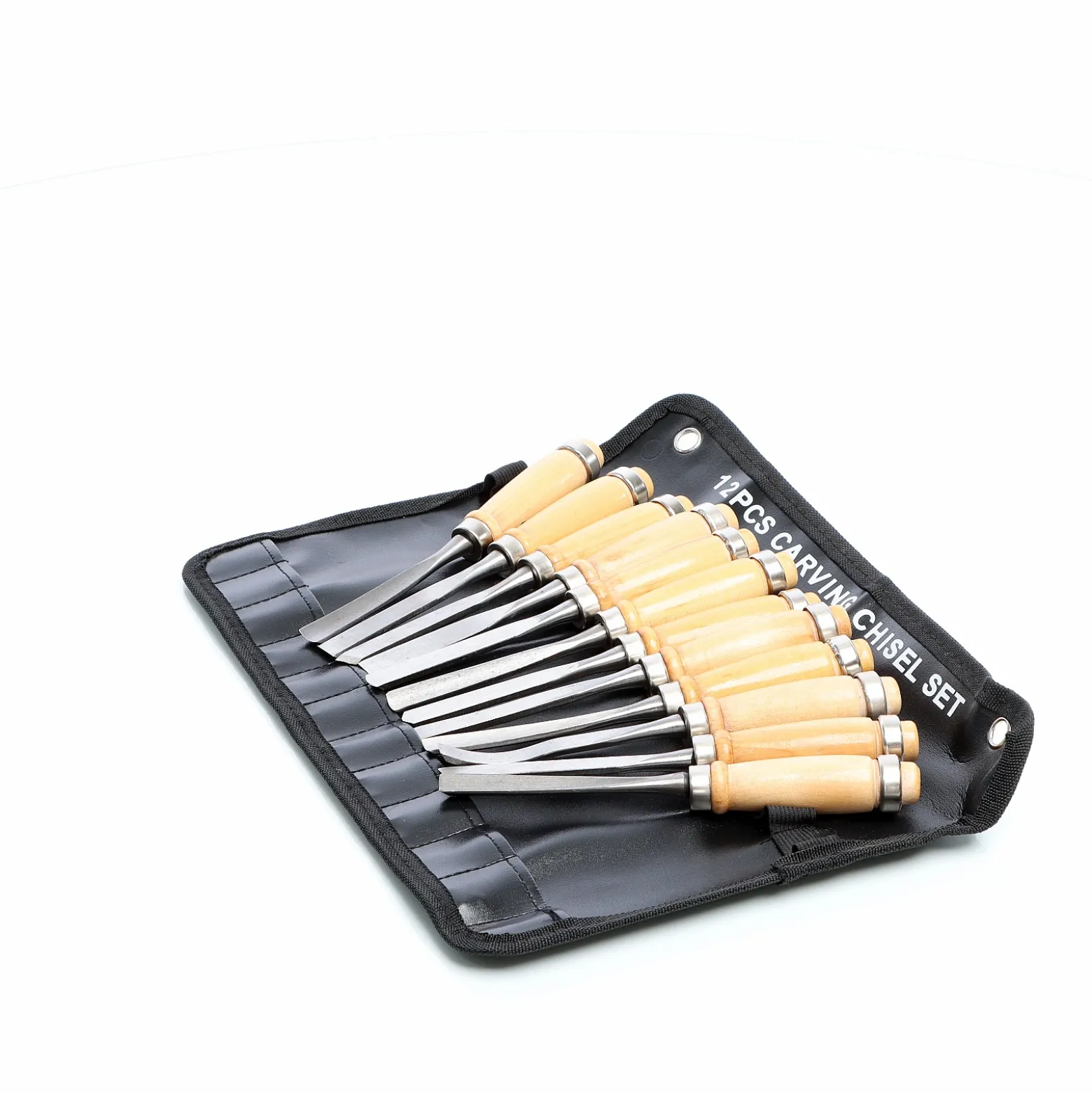 Wiltec Schnitzeisen Set 12tlg. für Holzschnitzerei mit Flacheisen & Hohleisen aus Stahl, Beitel mit Holzgriffen für Kreativität und Hobby