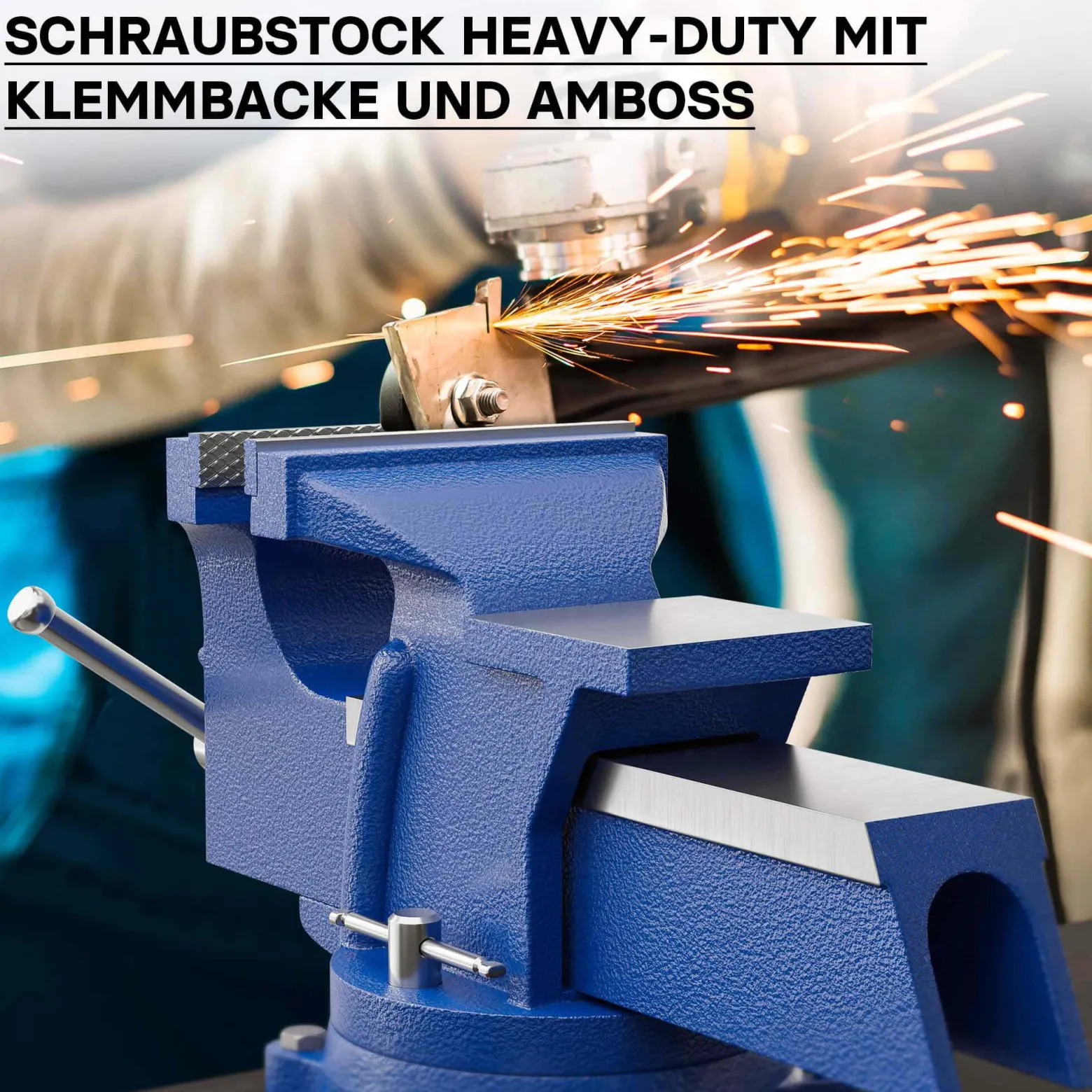 Wiltec Schraubstock Heavy Duty 125 mm Klemmbacke, Spannwerkzeug mit Amboss für schwere Beanspruchung für Werkbank