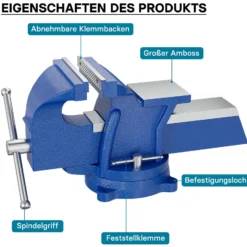 Wiltec Schraubstock Heavy Duty 125 mm Klemmbacke, Spannwerkzeug mit Amboss für schwere Beanspruchung für Werkbank