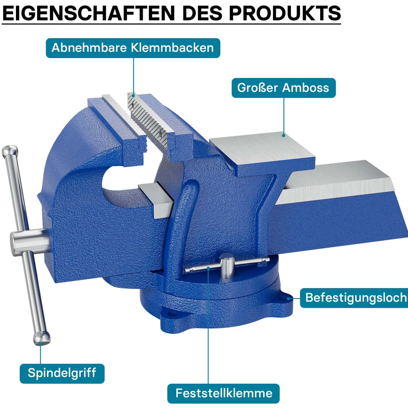 Wiltec Schraubstock Heavy Duty 125 mm Klemmbacke, Spannwerkzeug mit Amboss für schwere Beanspruchung für Werkbank