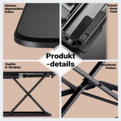 Wiltec Schreibtischaufsatz 67x47cm höhenverstellbarer Steh-Sitz Schreibtisch für Laptop und Monitor