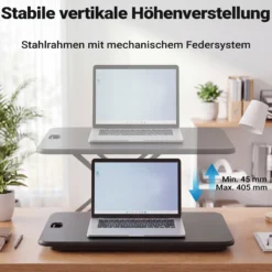 Wiltec Schreibtischaufsatz 67x47cm höhenverstellbarer Steh-Sitz Schreibtisch für Laptop und Monitor