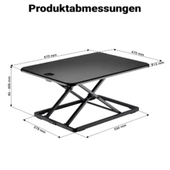 Wiltec Schreibtischaufsatz 67x47cm höhenverstellbarer Steh-Sitz Schreibtisch für Laptop und Monitor