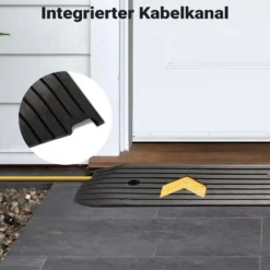 Wiltec Schwellenrampe bis 50 t, Rampe aus robustem Gummi 1130 x 240 x 25 mm, gelbe Reflexionsbänder und Schraubrillen, Auffahrrampe für Pkw, Motorrad, Rollstuhl oder Lkw
