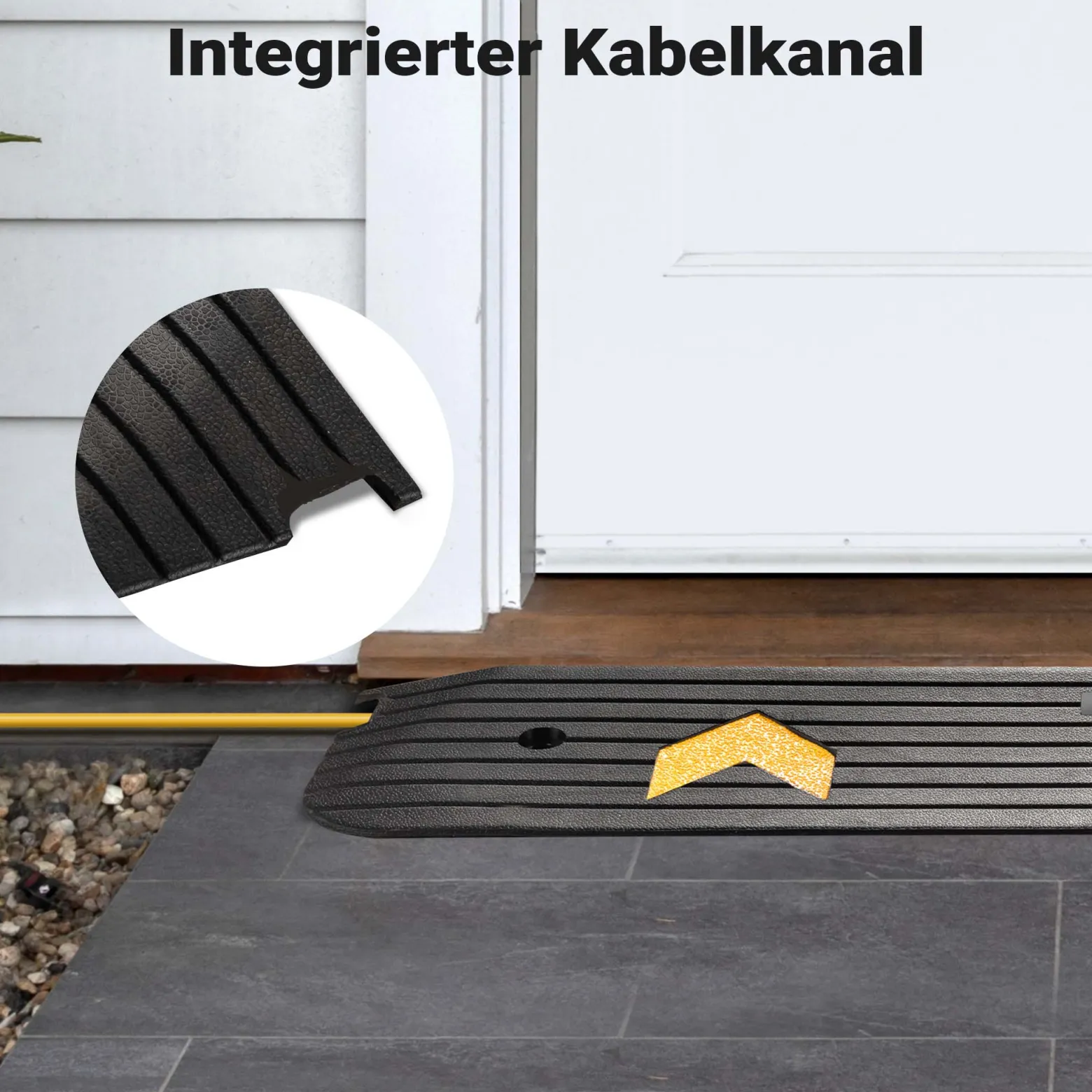 Wiltec Schwellenrampe bis 50 t, Rampe aus robustem Gummi 1130 x 240 x 25 mm, gelbe Reflexionsbänder und Schraubrillen, Auffahrrampe für Pkw, Motorrad, Rollstuhl oder Lkw