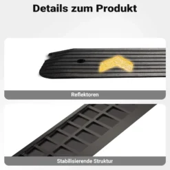 Wiltec Schwellenrampe bis 50 t, Rampe aus robustem Gummi 1130 x 240 x 25 mm, gelbe Reflexionsbänder und Schraubrillen, Auffahrrampe für Pkw, Motorrad, Rollstuhl oder Lkw