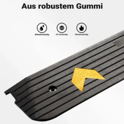 Wiltec Schwellenrampe bis 50 t, Rampe aus robustem Gummi 1130 x 240 x 25 mm, gelbe Reflexionsbänder und Schraubrillen, Auffahrrampe für Pkw, Motorrad, Rollstuhl oder Lkw