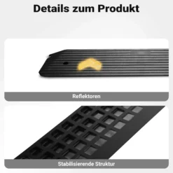 Wiltec Schwellenrampe bis 50 t, Rampe aus robustem Gummi 1100 x 320 x 38 mm, gelbe Reflexionsbänder und Schraubrillen, Auffahrrampe für Pkw, Motorrad, Rollstuhl oder Lkw