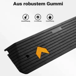 Wiltec Schwellenrampe bis 50 t, Rampe aus robustem Gummi 1100 x 320 x 38 mm, gelbe Reflexionsbänder und Schraubrillen, Auffahrrampe für Pkw, Motorrad, Rollstuhl oder Lkw