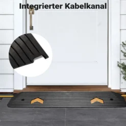 Wiltec Schwellenrampe bis 50 t, Rampe aus robustem Gummi 1100 x 406 x 50 mm, gelbe Reflexionsbänder und Schraubrillen, Auffahrrampe für Pkw, Motorrad, Rollstuhl oder Lkw
