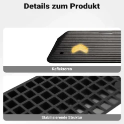 Wiltec Schwellenrampe bis 50 t, Rampe aus robustem Gummi 902 x 533 x 89 mm gelbe Reflexionsbänder und Schraubrillen, Auffahrrampe für Pkw, Motorrad, Rollstuhl oder Lkw