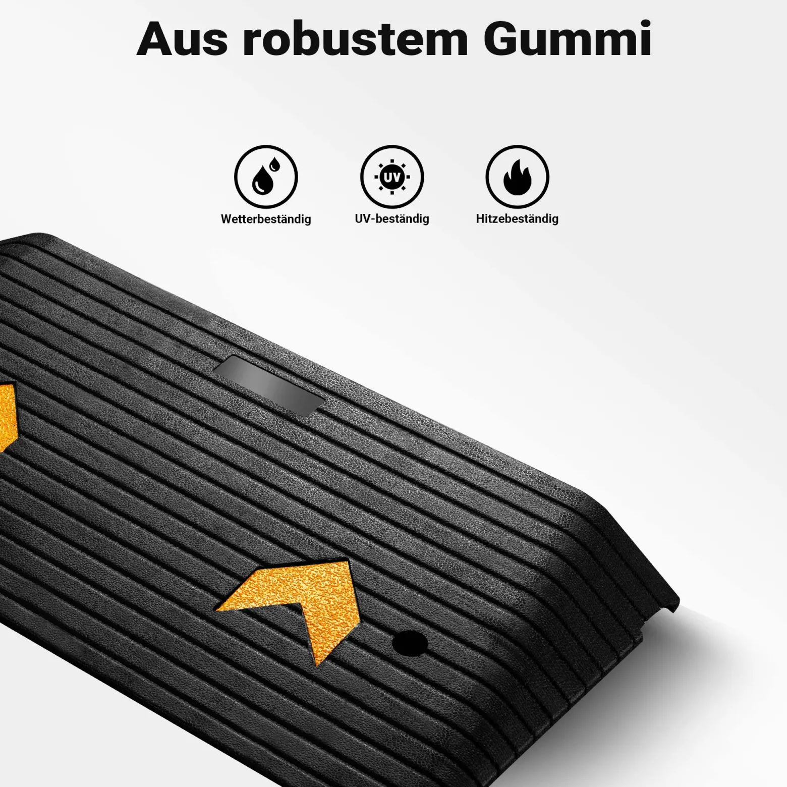 Wiltec Schwellenrampe bis 50 t, Rampe aus robustem Gummi 902 x 457 x 76 mm, gelbe Reflexionsbänder und Schraubrillen, Auffahrrampe für Pkw, Motorrad, Rollstuhl oder Lkw