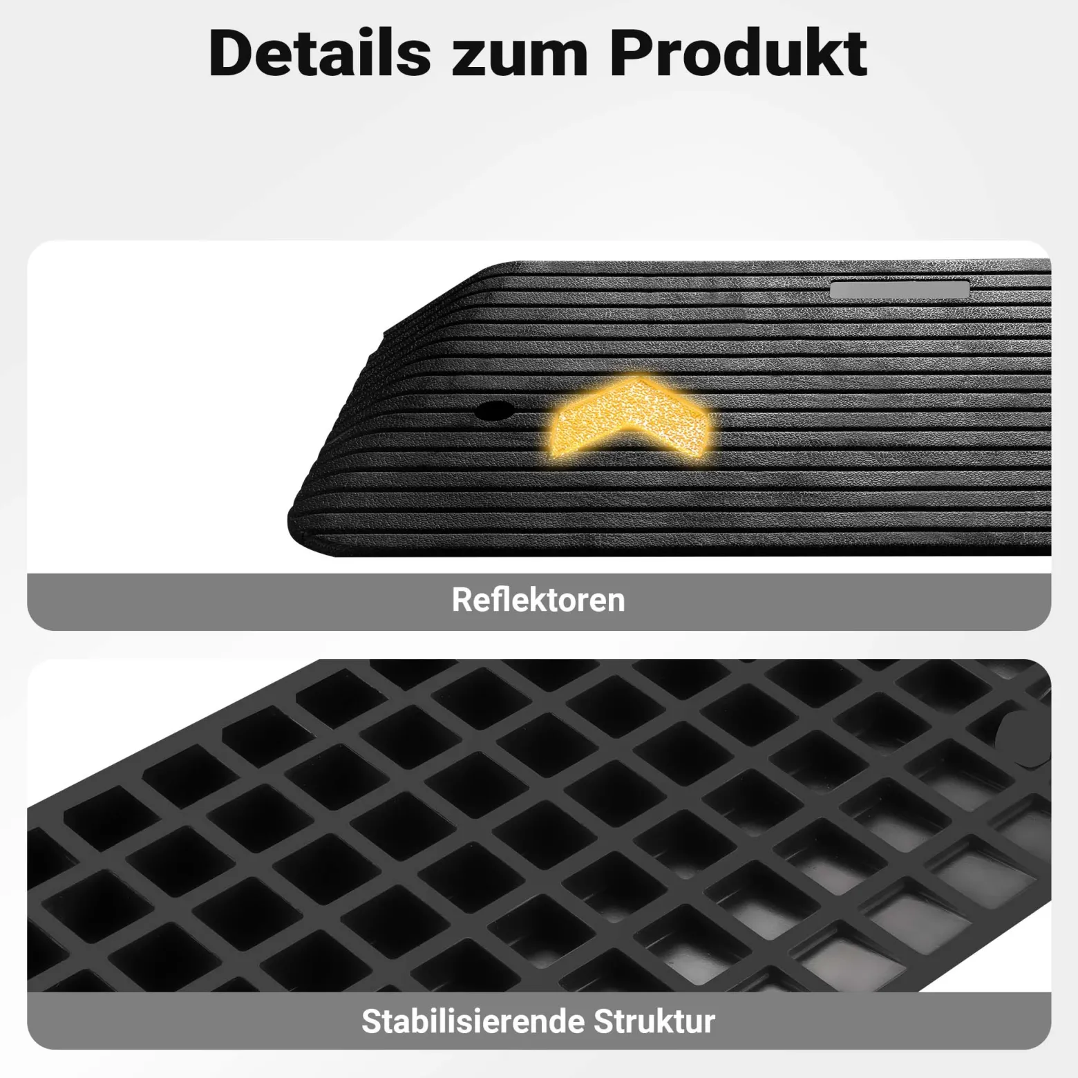 Wiltec Schwellenrampe bis 50 t, Rampe aus robustem Gummi 902 x 457 x 76 mm, gelbe Reflexionsbänder und Schraubrillen, Auffahrrampe für Pkw, Motorrad, Rollstuhl oder Lkw