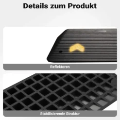 Wiltec Schwellenrampe bis 50 t, Rampe aus robustem Gummi 902 x 620 x 102 mm, gelbe Reflexionsbänder und Schraubrillen, Auffahrrampe für Pkw, Motorrad, Rollstuhl oder Lkw