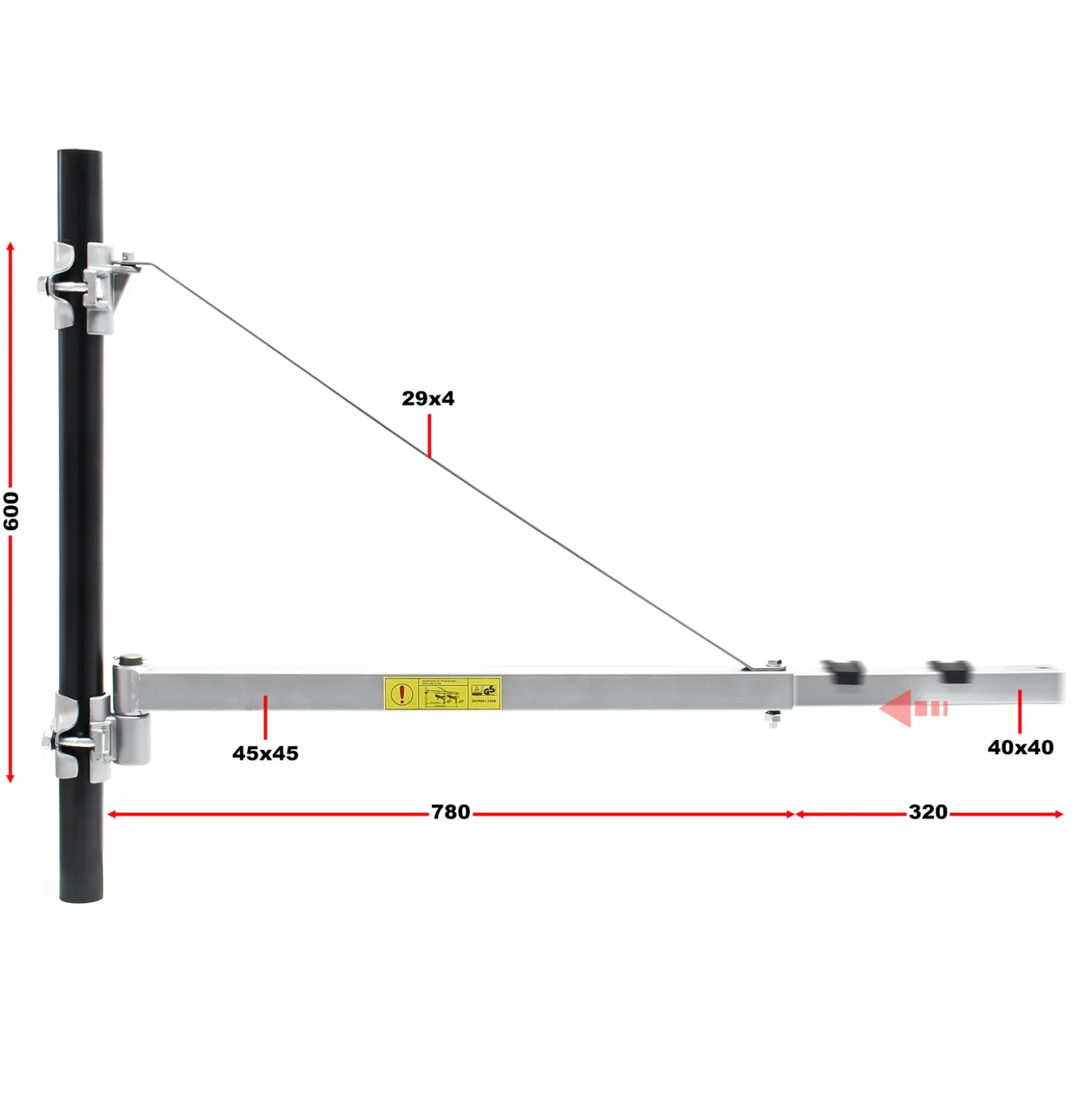 Wiltec Schwenkarm für Verladeleuchte bis 600 kg, Halterung für Arbeitsleuchte mit 110 cm Ausladung, schwenkbarer Arm für Beleuchtung der Laderampe