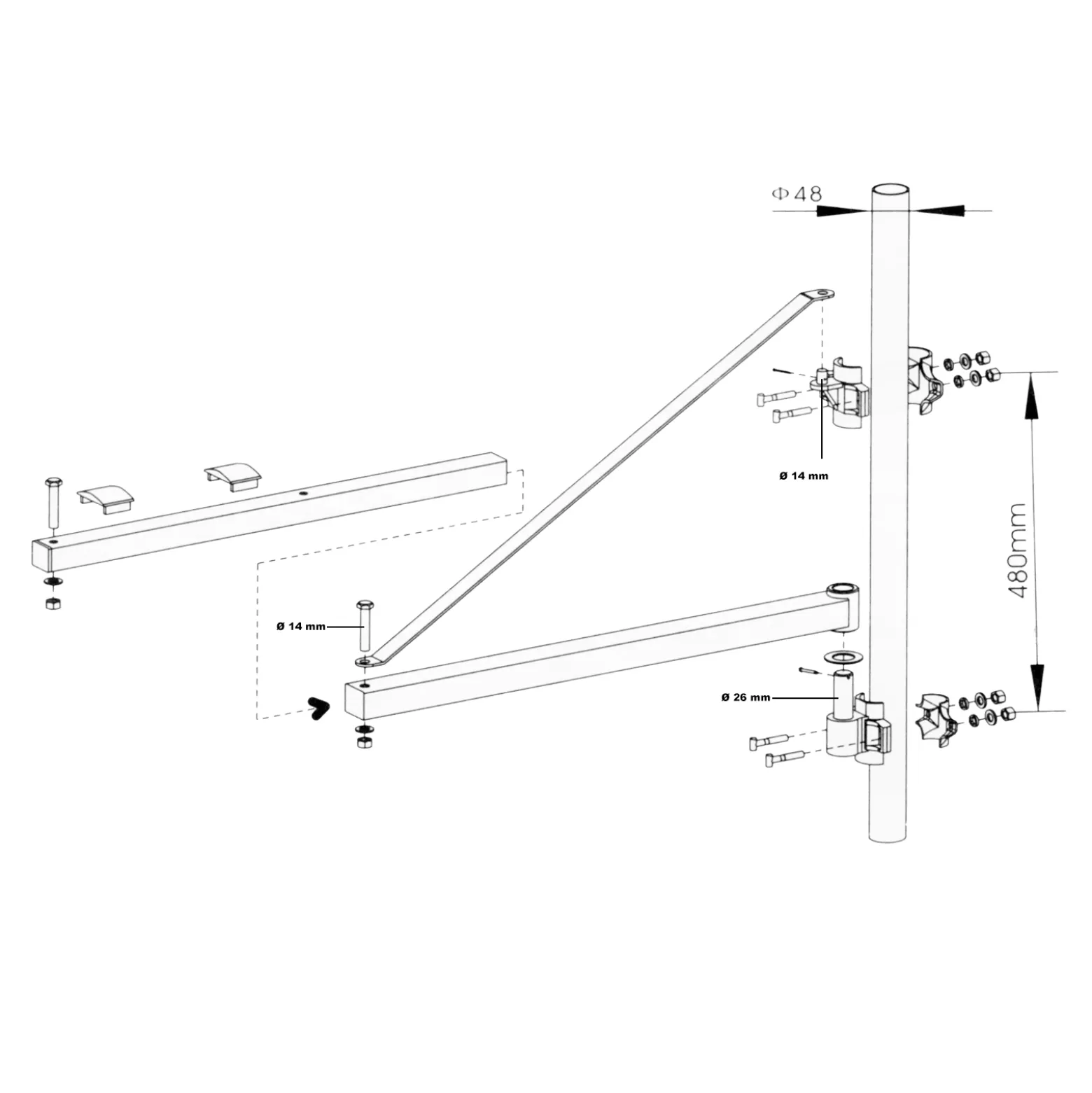 Wiltec Schwenkarm Halterung für Seilzug bis 600 kg, Träger für Seilwinde mit 110 cm Ausladung, schwenkbarer Arm für Seilhebezug, Lastarm für Hebezug