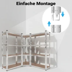 Wiltec Schwerlast Eckregal 164x150x160cm, 700 kg Gesamtlast, Steckregal verzinkt aus Stahl, Lastenregal mit 4 Ablagen, Werkstattregal