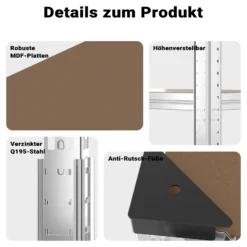 Wiltec Schwerlast Eckregal 164x150x160cm, 700 kg Gesamtlast, Steckregal verzinkt aus Stahl, Lastenregal mit 4 Ablagen, Werkstattregal