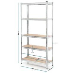 Wiltec Schwerlastregal 90x45x180cm, Gesamtlast 875kg, Steckregal verzinkt aus Stahl, Lastenregal mit 5 Ablagen, Werkstattregal