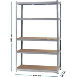 Wiltec Schwerlastregal 100x50x200cm, 200kg/Ablage, Steckregal verzinkt aus Stahl, Lastenregal mit 5 Ablagen, Werkstattregal