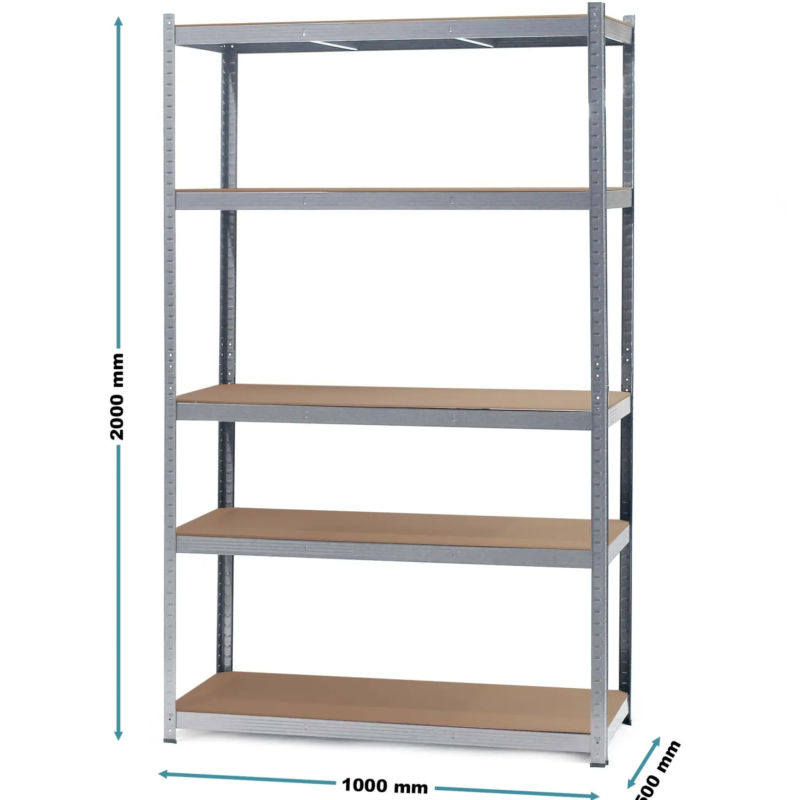 Wiltec Schwerlastregal 100x50x200cm, 200kg/Ablage, Steckregal verzinkt aus Stahl, Lastenregal mit 5 Ablagen, Werkstattregal