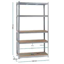 Wiltec Schwerlastregal 100x60x200cm, 200kg/Ablage, Steckregal verzinkt aus Stahl, Lastenregal mit 5 Ablagen, Werkstattregal