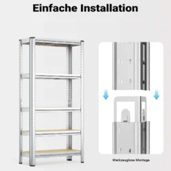 Wiltec Schwerlastregal 75x30x154cm, Gesamtlast 875kg, Steckregal verzinkt aus Stahl, Lastenregal mit 5 Ablagen, Werkstattregal