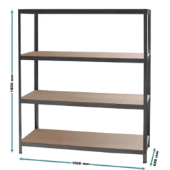 Wiltec Schwerlastregal 160x60x180cm, 175kg/Ablage, Steckregal schwarz aus Stahl, Lastenregal mit 4 Ablagen, Werkstattregal