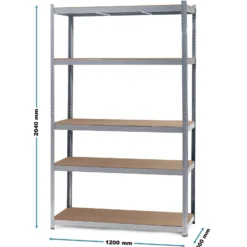 Wiltec Schwerlastregal 120x60x204cm, 200kg/Ablage, Steckregal verzinkt aus Stahl, Lastenregal mit 5 Ablagen, Werkstattregal