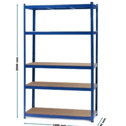 Wiltec Schwerlastregal 120x60x204cm, 200kg/Ebene, Steckregal blau, Lastenregal mit 5 Ablagen, Werkstattregal